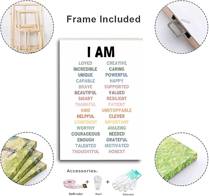 Daily Positive Affirmation Poster Mental Health Decor Motivational Wall Art Kids Room Decor Boost Confidence And Positive Mindset Framed 24x36inch