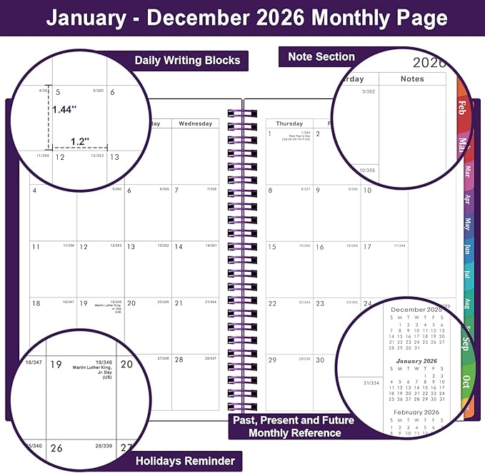 2026 Planner - Planner 2026, 2026 Planner Weekly and Monthly with Tabs, Jan 2026 - Dec 2026, 6.25" × 8.3", Strong Twin-Wire Binding
