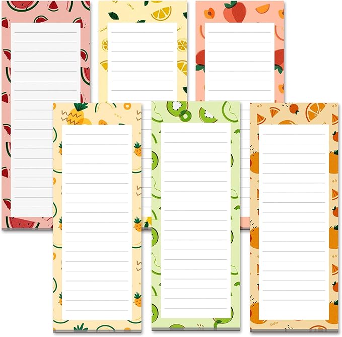 MATICAN Grocery List Magnet Pad for Fridge, 6-Pack Magnetic Note Pads Lists, 60 Sheets Per Pad, 6 Cute Fruit Designs, Full Magnet Back To-Do-List Notepads