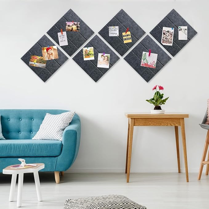 Large Cork Board for Walls, Yunihome 6 Pack 36" x 24" Felt Bulletin Board Wall Tiles for Home Kitchen School Office Wall Decor with Assorted Colors DIY Decorative Push Pins Sets