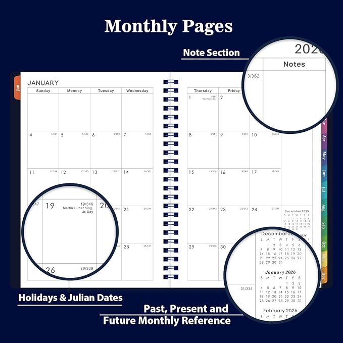 2026 Planner - Planner 2026 with Weekly & Monthly Spreads, Jan 2026 - Dec 2026, 6.25" × 8.3", Strong Twin-Wire Binding, Round Corner, Flexible Cover, Monthly Tabs