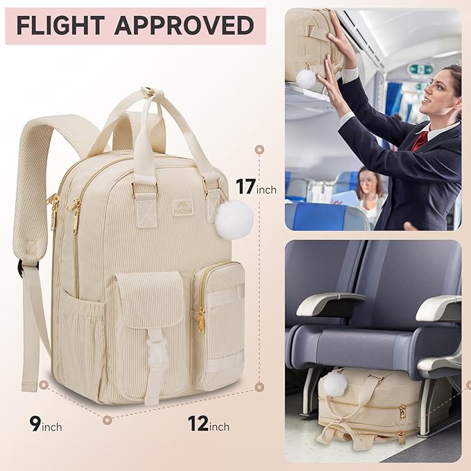 MATEIN Backpack for Teen Girls, 15.6 Inch Cute Corduroy Laptop Backpack Aesthetic College School Bookbag with USB Charging Port, TSA Lightweight Soft Kawaii Travel Backpacks for Women Nurse, Beige