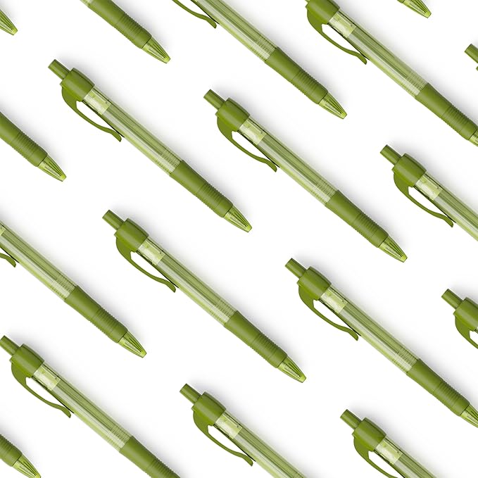 deegtran Pens Bulk, 30 Pack No Bleed Sage Green Ink Click Pens with Soft Grip, Wholesale Retractable Ballpoint Pens for Office School, Medium Point Smooth 1.0MM