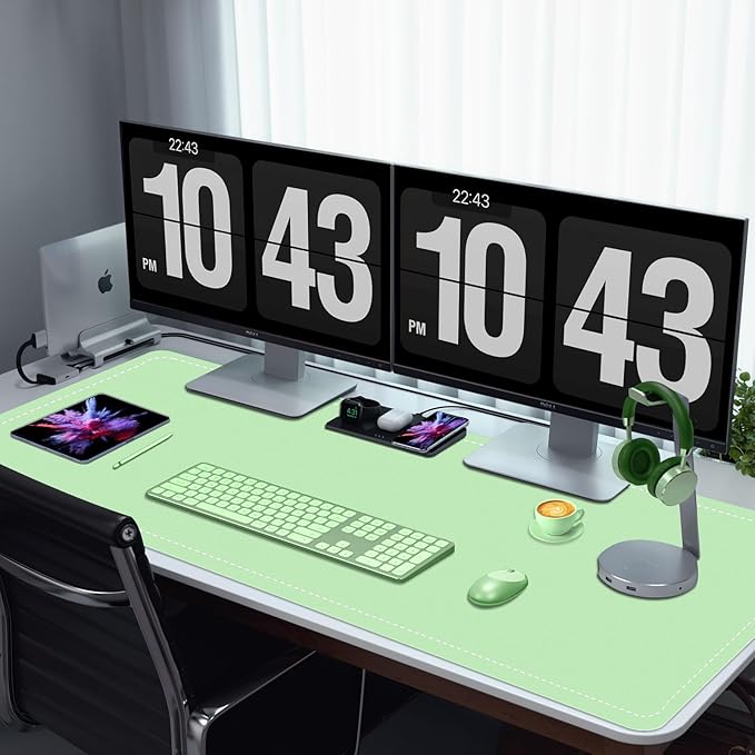 Large Desk Mat 35.4" x 17", PU Leather Desk Pad Protector, Non-Slip Large Mouse Pad for Desk, Waterproof Computer Desk Mat, Office Desk Pad for Keyboard Mouse (Light Green)