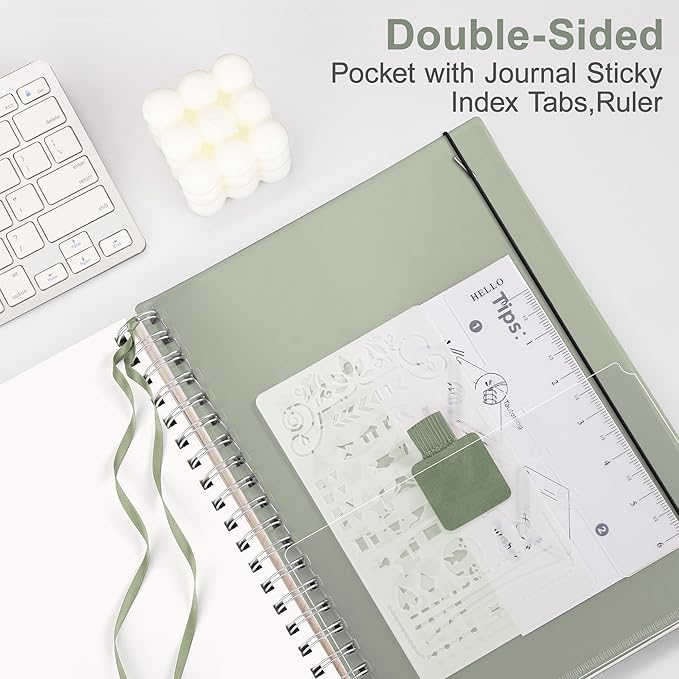 RETTACY Blank Journal Notebook, 300 Pages, A4 Large Size (8.2'' x 11.2''), 120 GSM Thick Paper, Flexible Plastic Cover, Spiral-bound, for Sketching, Drawing, Painting (Light Green)