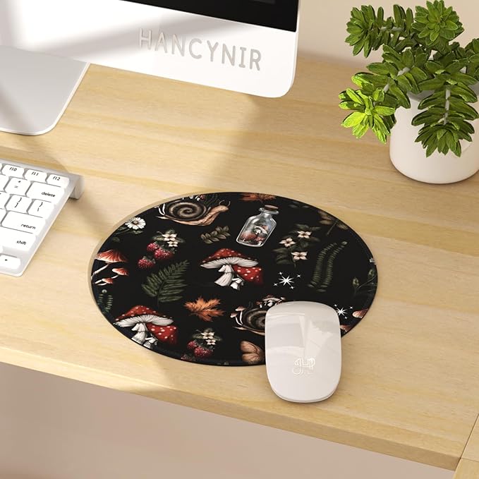 Mushroom Mouse Pad for Desk, Floral Plants Small Cute Mousepad with Non-Slip Base, Round Mouse Pads for Wireless Mouse Laptop Gaming, Computer Mouse Mat for Office Decor Desk Accessories