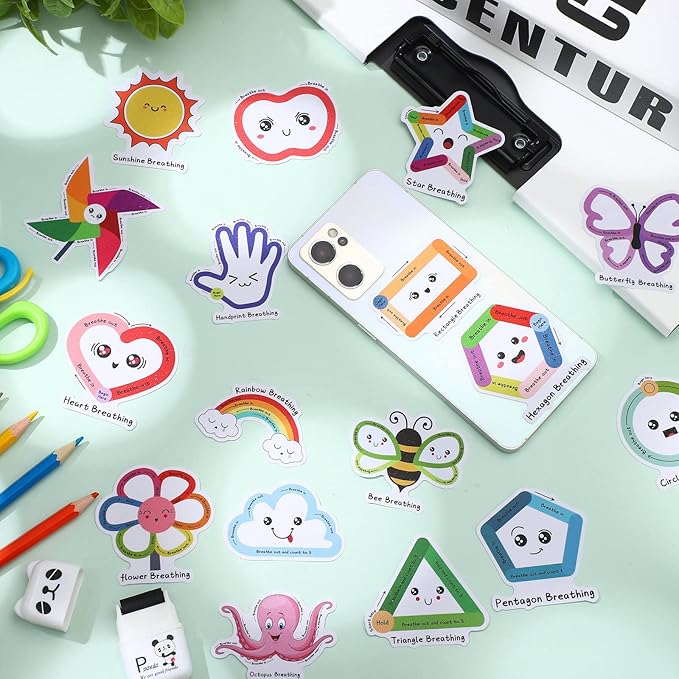 Crtiin 100 Pack Sensory Strips Anxiety Mindfulness Breath Calm Stickers Adhesive Texture Rough Tactile Fidget Tape for Mental Health Relief Anti Stress Stickers(Expression)