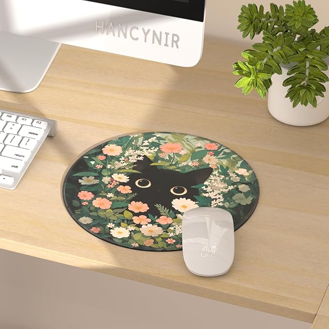 Black Cat Mouse Pad, Cute Mouse Pads for Wireless Mouse Desk Accessories, Small Funny Mousepad with Non-Slip Rubber Base, Travel Mouse Mat for Laptop Computer Work Office Supplies Decor