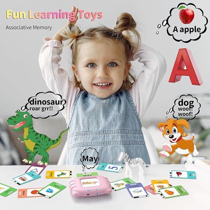 ABC Talking-Flash-Cards with 252 Sight Words, Valentine's Day Birthday Gifts for Girls 2 3 4 5 6 Years, Language Therapy Toys for Autistic Children, Learning Toys for Toddlers Ages 2-6, Pink