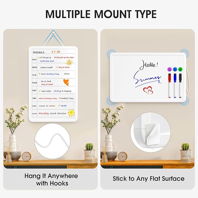 MaxGear Weekly Dry Erase Calendar Board for Wall, 11 x 17 Inch Double-Sided Magnetic Whiteboard, Weekly Planner on One Side and Blank Whiteboard on The Other, Includes 3 Color Markers and Magnets