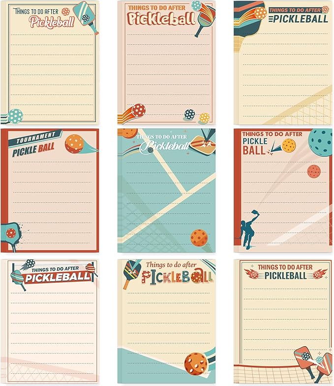 Pickleball Sticky Notes Gifts - 9 Pack Funny Pickleball Notepads 3x4 Inches, Sport Themed Self-Adhesive Memo Mini Pads, Office School Supplies Gifts for Men Women (450 Sheets)