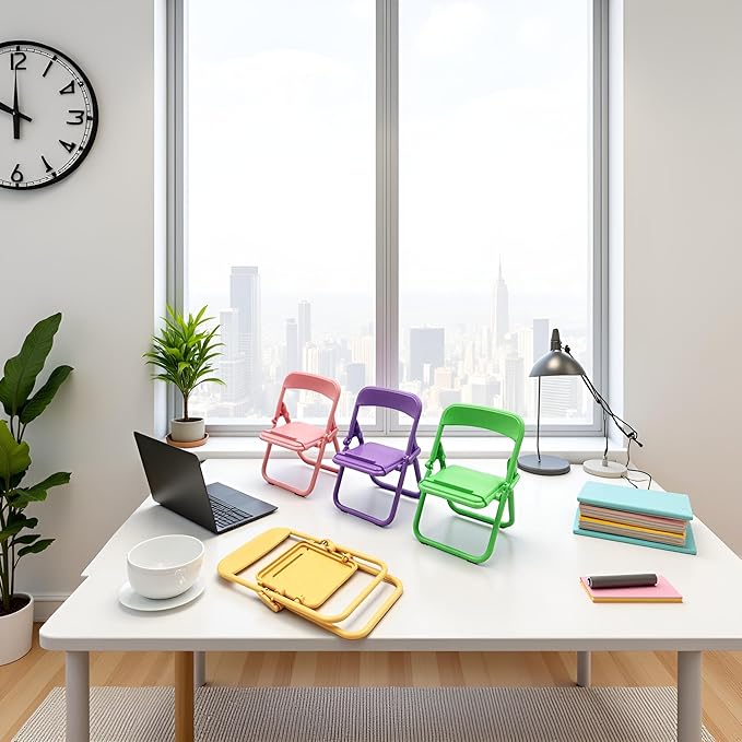 10Pcs Foldable Chair Phone Stand, Mini Universal Mobile Holder in Candy Colors - Cute Desk Decor Accessories, Portable Stool Organizer for Workspace, Gift Ideas and Miniature Decorative Items