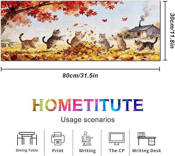 Cat XL Mouse Pad 31.5 x 11.8 Inch Gaming Mousepad Diatomite Large Keyboard Mouse Pad for Home and Office Desk Accessories with Autumn Leaves Kittens Illustration Featuring Stable Base