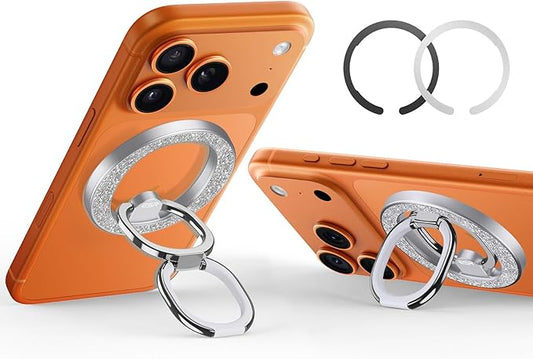 ESR Magnetic Phone Ring Holder, Compatible with MagSafe Ring Holder, Magnetic Phone Grip with Adjustable Stand, Compatible with MagSafe Phone Grip, for iPhone 16/15/14/13/12, S25, Rhinestone Silver