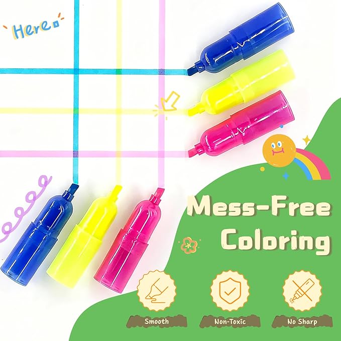 NLR FUN Stackable Rainbow Highlighters for Kids, 6 Colors x 7 Pieces Fluorescent Markers, Portable Coloring Pens for School, Art & Party Favors