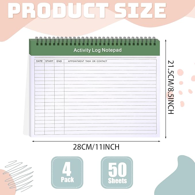 Kisston 4 Pcs Activity Log Notepad Daily Activity Log Book 8.5 x 11 Inches Daily To Do List Notebook Planning Pad Spiral Bound Log Book for Work Boosting Productivity(Bright Color,Activity)