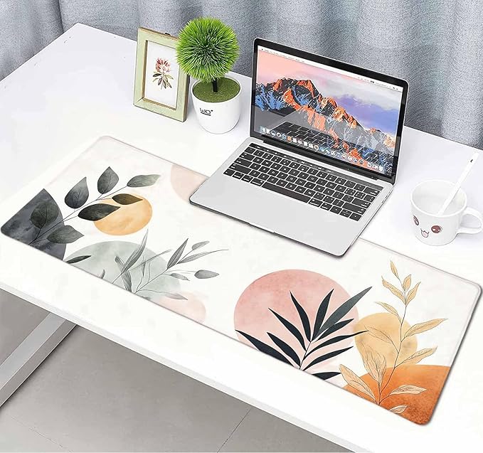 Vintage Cute Boho Large Mouse Pad, Desk Mat Computer Keyboard Pad Non-Slip Rubber Base Waterproof with Stitched Edges for Laptop Gaming, Office & Home 31.5 x 11.8 Inch