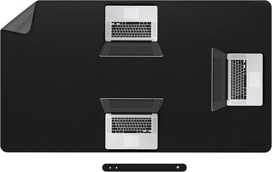 Chihein 59" x 32" 4XL PU Leather Desk Mat (Black/Gray), Huge Mouse Pad, Dual Sided Desk Pad Protector, Waterproof Writing Blotter for Gaming/Office/Home