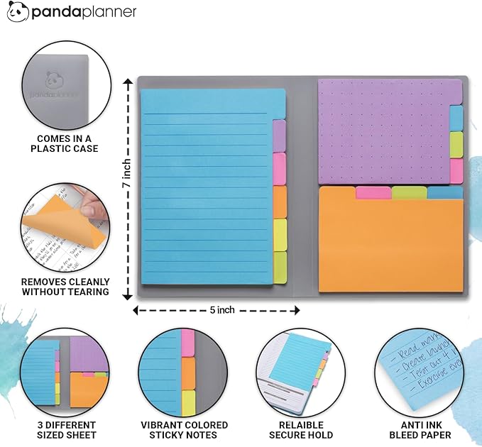 Panda Planner Sticky Notes Set – 140 Assorted Spring Colors with Tabbed, Dotted, Lined & Blank Notes – Colorful Adhesive Tabs for Home, Office & School Organization, Productivity & Planning