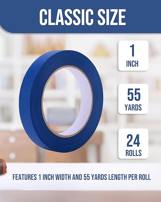 Lichamp 24-Piece Blue Painters Tape 1 inch, Blue Masking Tape Bulk Multi Pack, 1 inch x 55 Yards x 24 Rolls (1320 Total Yards)