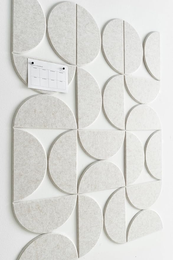 Large Bulletin Board Kit 48x36- Minimalist Wall Art to Replace Your Old Cork Boards for Walls for Office Decor - 24-Pack Semi-Circle Felt Wall Tiles for Home Office Décor (Limestone)