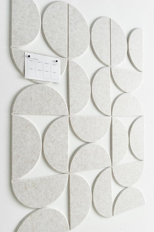 Large Bulletin Board Kit 48x36- Minimalist Wall Art to Replace Your Old Cork Boards for Walls for Office Decor - 24-Pack Semi-Circle Felt Wall Tiles for Home Office Décor (Limestone)