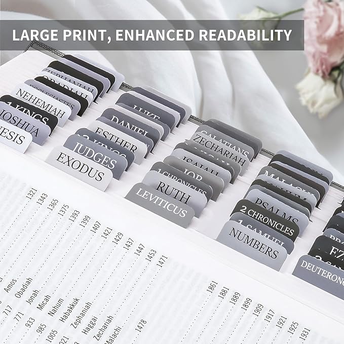 Bible Tabs for Women & Men, Laminated Bible Tabs for Study Bible, Large Print Bible Tabs for Easy Navigation, Bible Index Tabs, 66 Tabs Old & New Testament, Extra 9 Blank Tabs - Gray