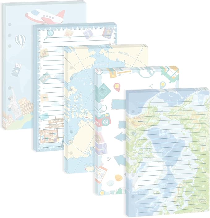 100 Sheets A5 Planner Inserts - 120GSM Thick Travel Refill Papers for A5 6-Ring Binder, Cute World Map Loose Leaf Sheets for Journal Diary Notebook Creative Planning Budget