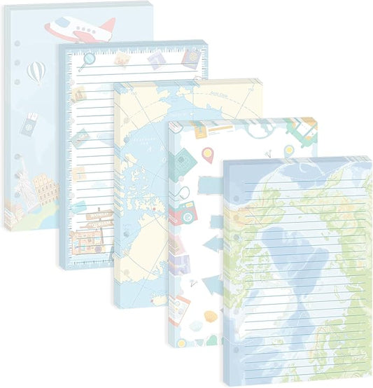 100 Sheets A5 Planner Inserts - 120GSM Thick Travel Refill Papers for A5 6-Ring Binder, Cute World Map Loose Leaf Sheets for Journal Diary Notebook Creative Planning Budget