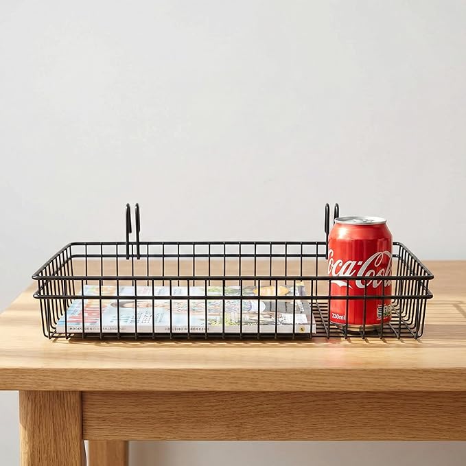 ANZOME 4 Pack Grid Wall Baskets & Gridwall Accessories - Black Metal Wire Mesh Hanging Storage Bins with Built-in Hooks - Display Shelf Organizer for Craft Room, Retail, Office & Kitchen Pantry