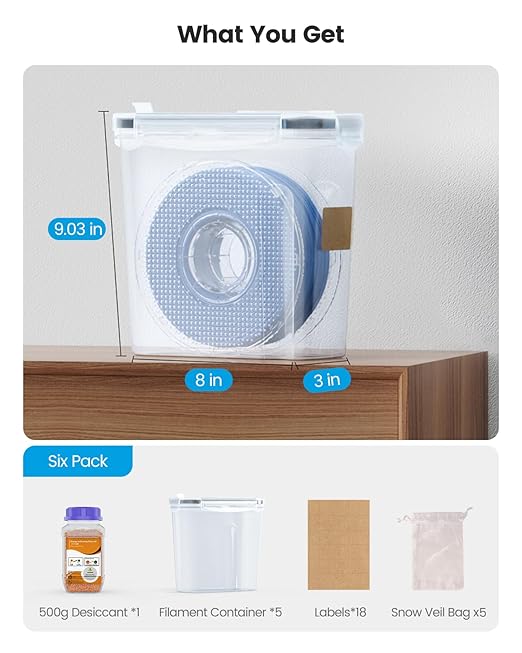 YOOPAI Filament Storage Box - 5 Pack Filament Container for 3D Printing Sealing and Protection - Portable Storage Box with Desiccants&Label for Home&Office,Water-Proof and Dust-Proof 4.0L(9.03*8*3)