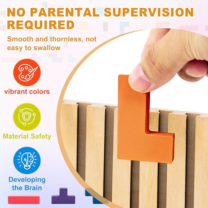 Wooden Montessori Russian Blocks Puzzle – 3D Stacking Toy for 3-6 Year Olds Toddlers Educational Gift & Brain Teaser for Critical Thinking Montessori Brain Blocks for Boys & Girls (Classic)