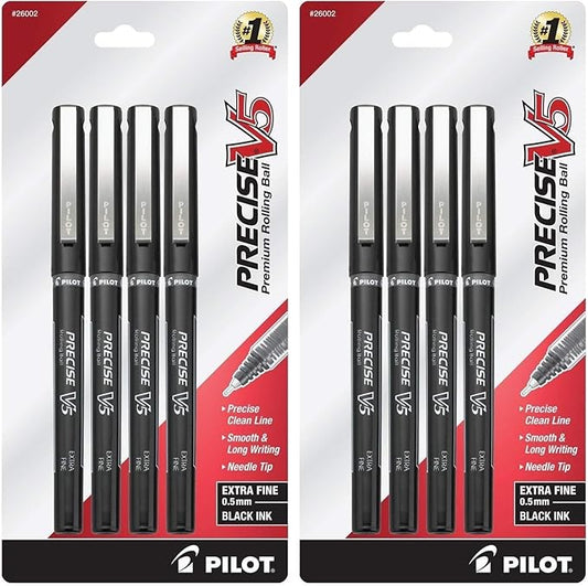 PILOT,Precise V5,Capped Liquid Ink Rolling Ball Pens,Extra Fine Point 0.5 mm,Black,4 Count (Pack of 2)