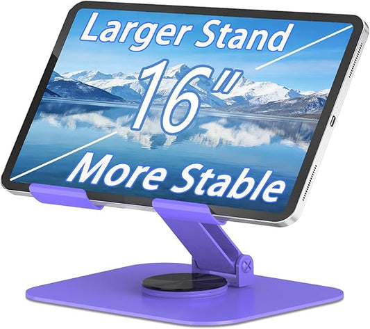 Metal Tablet Stand, Adjustable 360° Rotation Tablet Holder Compatible with 4-16" Tablet Such as iPad Pro Air, iPad mini, Tab S10 Ultra (Purple)