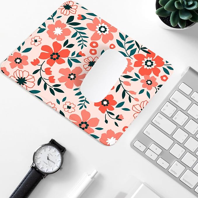 Red Flower Square Mouse Pad with Non-Slip Rubber Base,Home Office Decoration Desktop Accessory, Laptop Mouse Pad for Office Laptops,9.4x7.8x0.12in 18