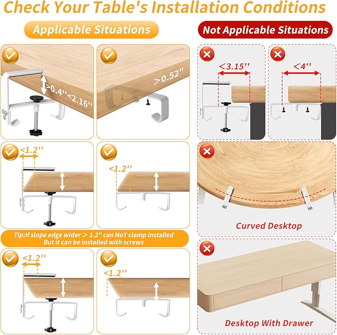 No Drill Under Desk Cable Management Tray, 48" Cord Organizer with Clamp, Fabric Cable Management for Standing Desks, Ideal for Home & Office - White