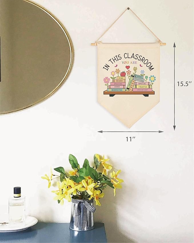 In This Classroom You Are Canvas Banner-Classroom,School Reading Nook Wall Decor-Elementary Kindergarten Wall Art, Teacher Gift- Counselor Office Decor-Inspiration Beige Pennant Flag 15.5''×11''