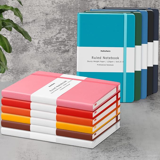 Huhuhero Notebook Journal, Lined Ruled Journal, Hardcover 120Gsm Premium Thick Paper with Faux Leather Notebook for Journaling Writing Note Taking Office School Supplies 5.25"×8.25"(1, Teal)