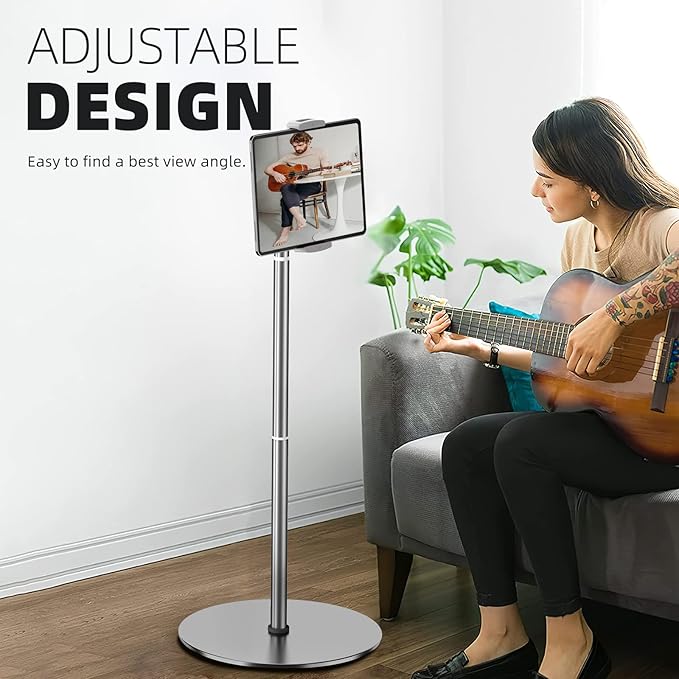 OATSBASF iPad Stand Floor, Heavy-Duty 66.1" Height-Adjustable Tablet Floor Stand - Overhead Bed Phone & Tablet Holder Fits 4.7-12.9" iPad Pro/Air/Mini, Kindle & Cell Phones