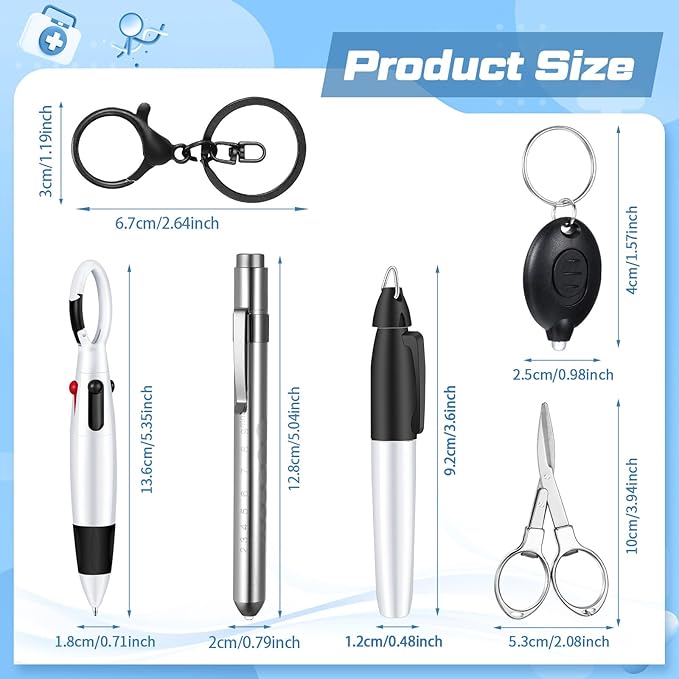6 Pcs Nurse Pen Set Include Permanent Marker Pen Pen Lights for Nurses Retractable Ballpoint Pen Nursing Keychain Clip Foldable Scissors LED Flashlight Keychain for Nurse Accessories (Silver)