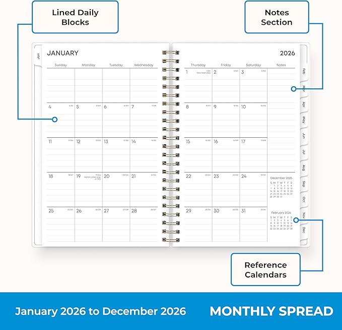 Blue Sky 2026 Weekly and Monthly Planner Calendar, January 2026 - December 2026, 5" x 8", Flexible Frosted Cover, Laminated Tabs, Durable Twin Wire Binding, Laurel
