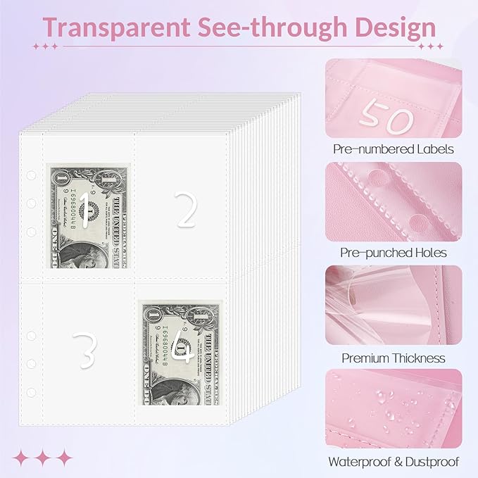 2PCS 100 Envelopes Money Saving Challenge, Savings Challenges Book with Envelopes, Flexible Saving $5050, $2600, $300, Savings Binder with 100 Pocket Pre-Number & Reusable Laminated Tracker