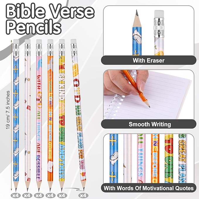Crtiin Easter 48 Pcs Include 24 Bible Verse Notepad 24 Pencils Kids Christian Church Gifts Students Classroom Award Religious Notebook Bible Pencils Prayer Pocket School(Black Jesus,Black)