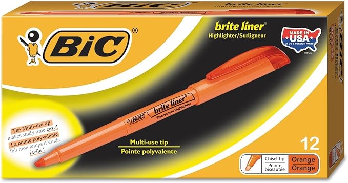 BIC : Brite Liner Highlighter, Chisel Tip, Fluorescent Orange Ink, 12/Pack -:- Sold as 2 Packs of - 12 - / - Total of 24 Each