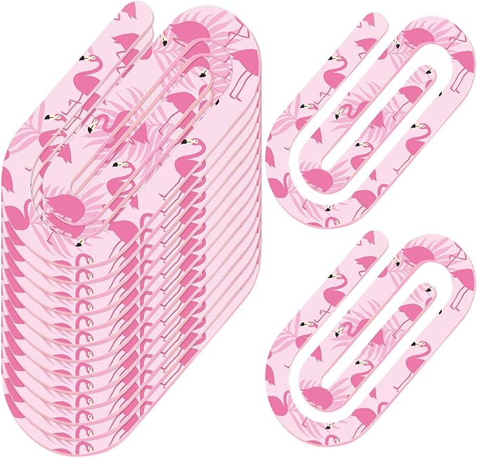Tinlade 12 Pcs Flamingos Jumbo Acrylic Paper Clips 4 x 2 Inch Large Cute Pink Paperclips for Teachers Students Classroom Office Bookmark Gift Desk Home Accessories Book Lovers