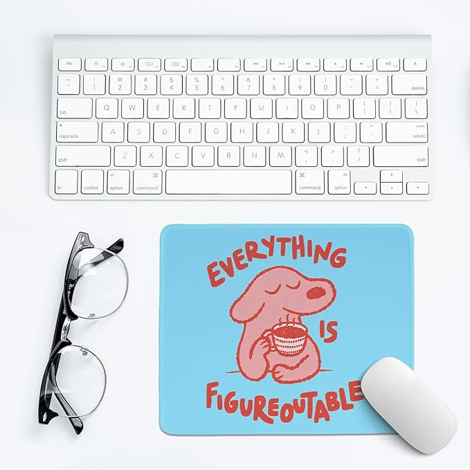 Blue Cute Dog Mouse Pad,Positive Affirmations Mouse Pads,Kawaii Motivational Desk Mat for Home Office Dorm Desktop Decor,Dog Lover Gift,Everything is Figureoutable,10.2x8.3 Inch