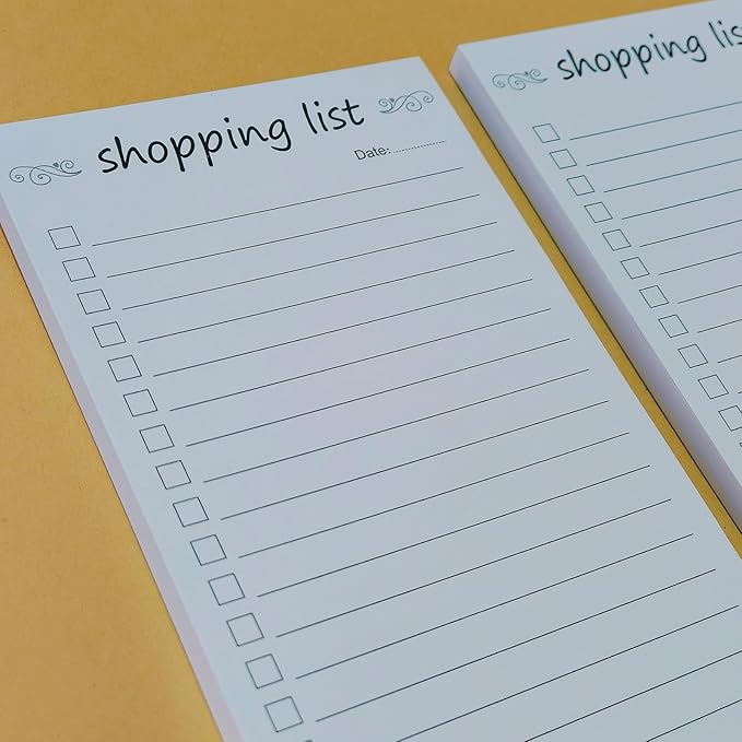 Shopping List Notepad, Grocery List Task Planner Writing Pad, 2 Pack 3.7x8.5, Store, Market, Pad for Planning, Simple Stylish To-Dos Memo Pad for Planning, Tasks, Appointments, Reminders, Home, Office - 50 Sheets per Pad (Shopping List, 3.7" x 8.5")
