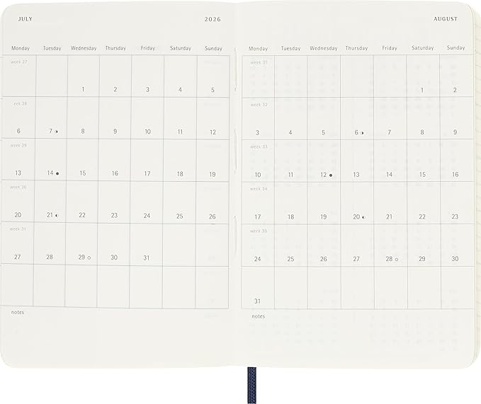 Moleskine Classic 12 Month 2026 Weekly, Soft Cover, Pocket (3.5" x 5.5"), Sapphire Blue, 144 pages