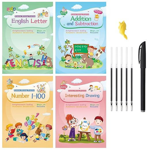 Magical Handwriting Workbooks Handwriting Practice Copybook, Handwriting Aid Magic Pen Reusable Copybook Grooves Template Design for Children Books Suitable for Children's Learning (4)
