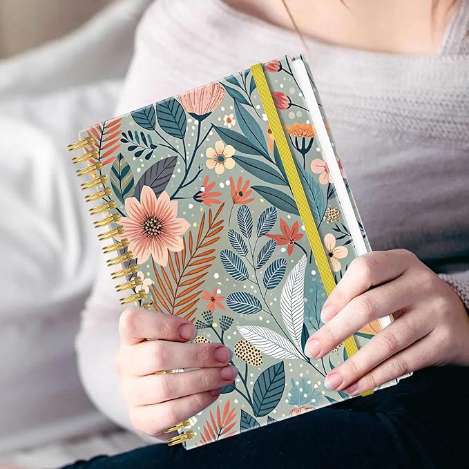 Heveboik A5 Blank Notebook - 70 Sheets/140 Pages Blank Paper Notebook, 100 GSM Thick White Paper, 5.8" x 8.3" Spiral Blank Journal, Flower-A